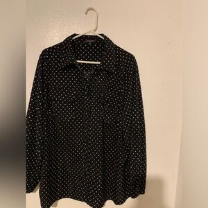 Women’s long sleeve 3X blouse in black with polka dots